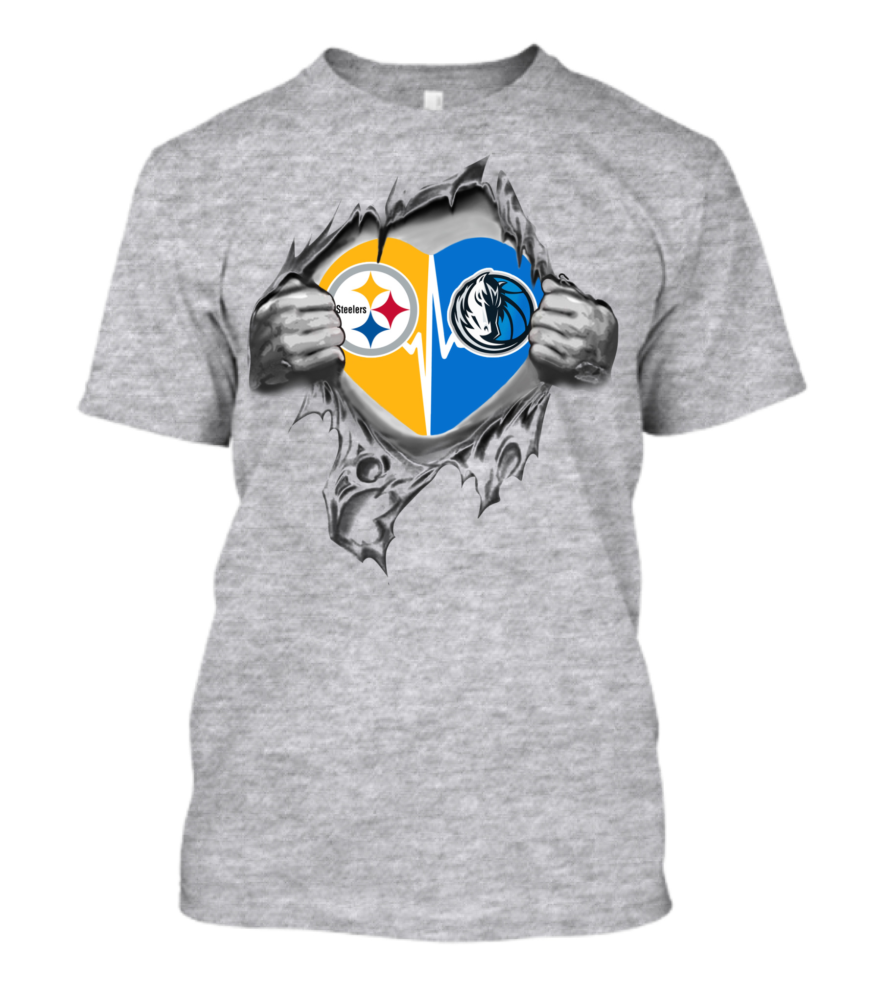 Steelers Dallas Mavericks Heart Logo Torn Fabric T-Shirt