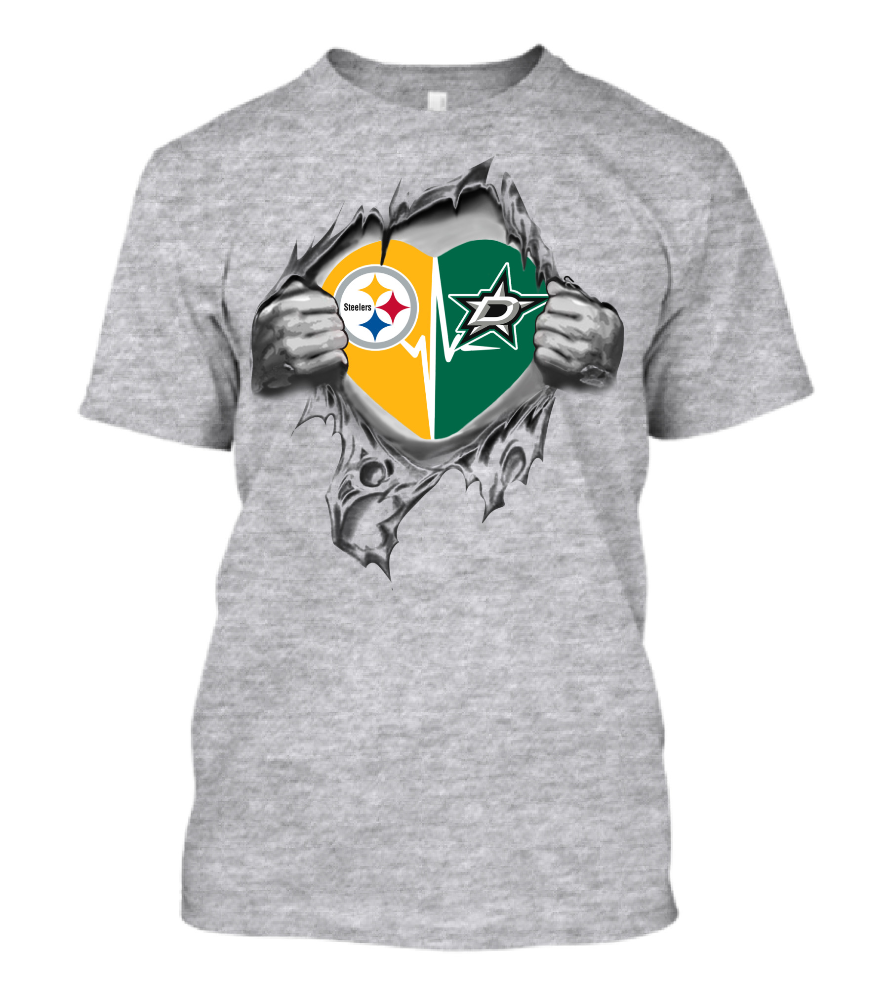 Steelers Dallas Stars Heart Design Featuring Team Logos T-Shirt