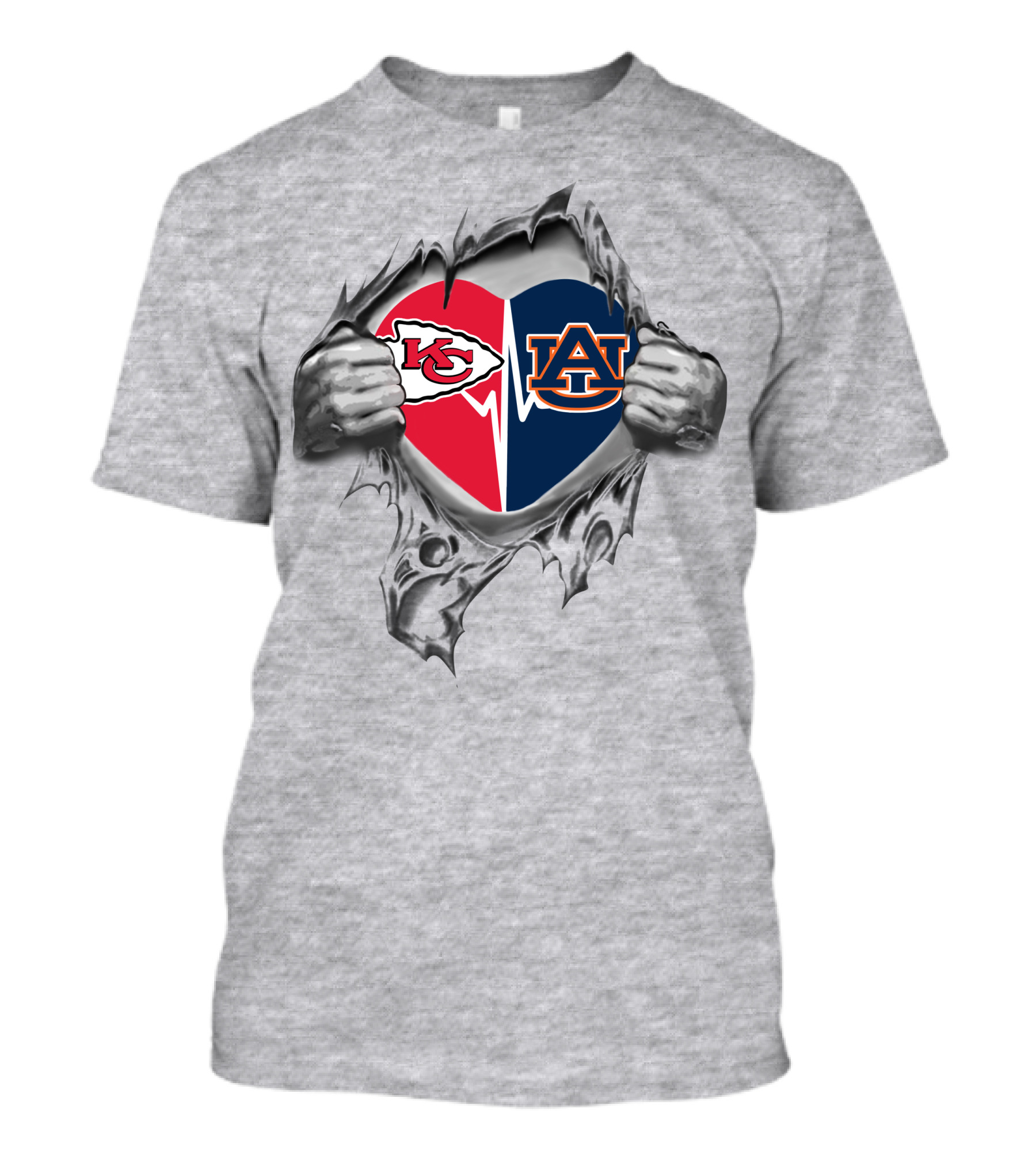 Chiefs Auburn Tigers Heart Logo Rip T-Shirt