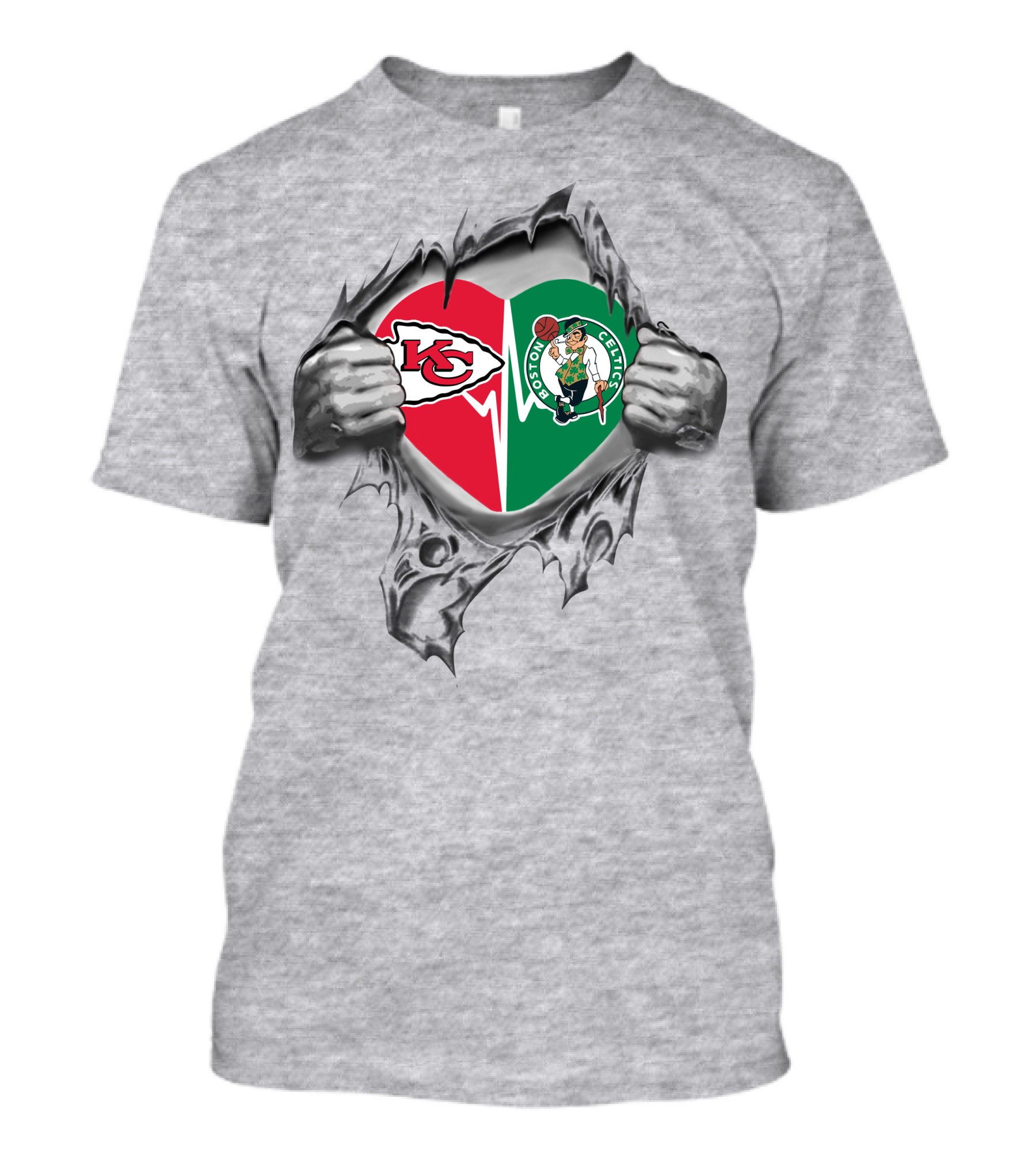 Chiefs Boston Celtics Heart Logo Fusion T-Shirt