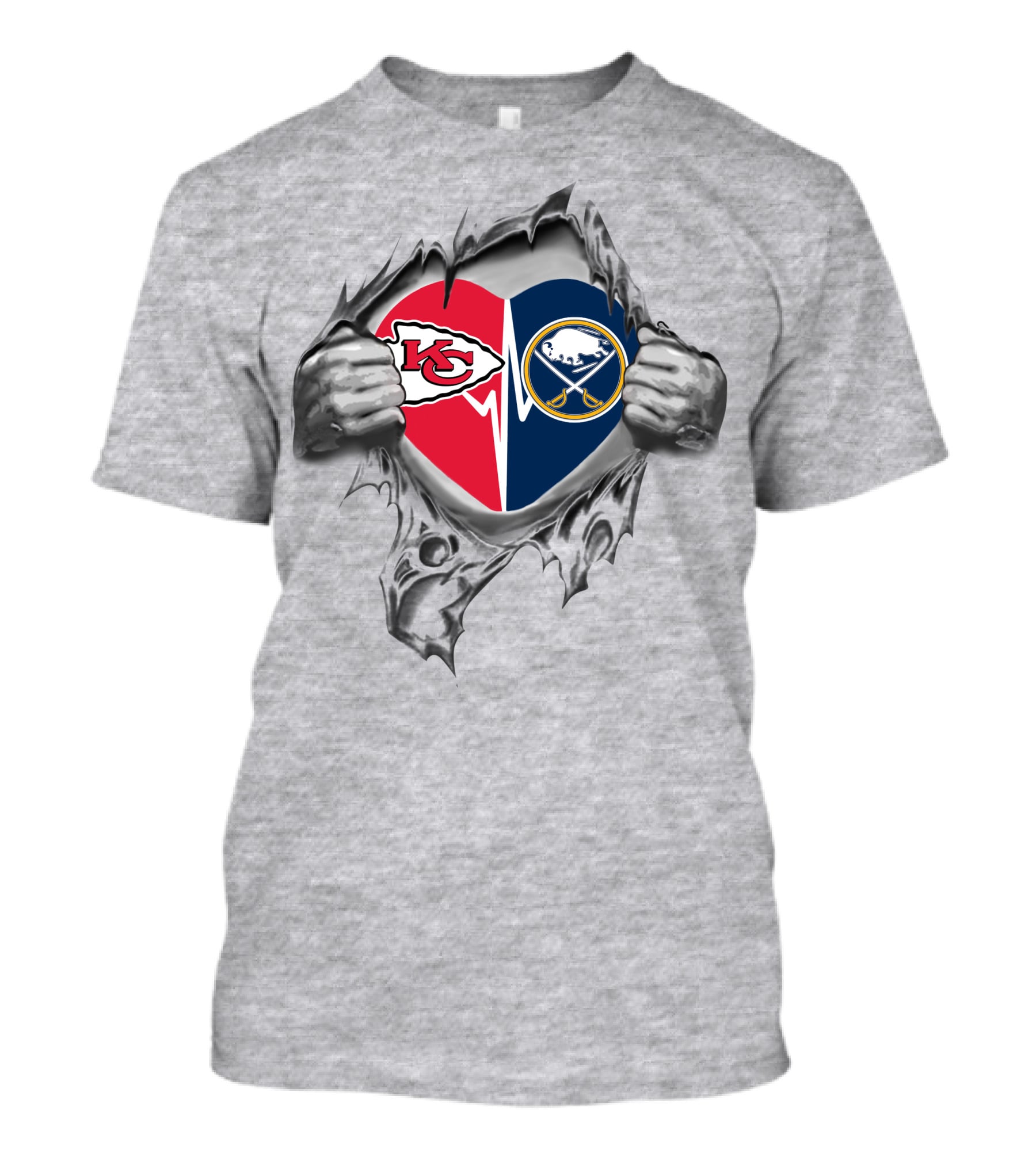 Chiefs Buffalo Sabres Heart Logos Torn T-Shirt