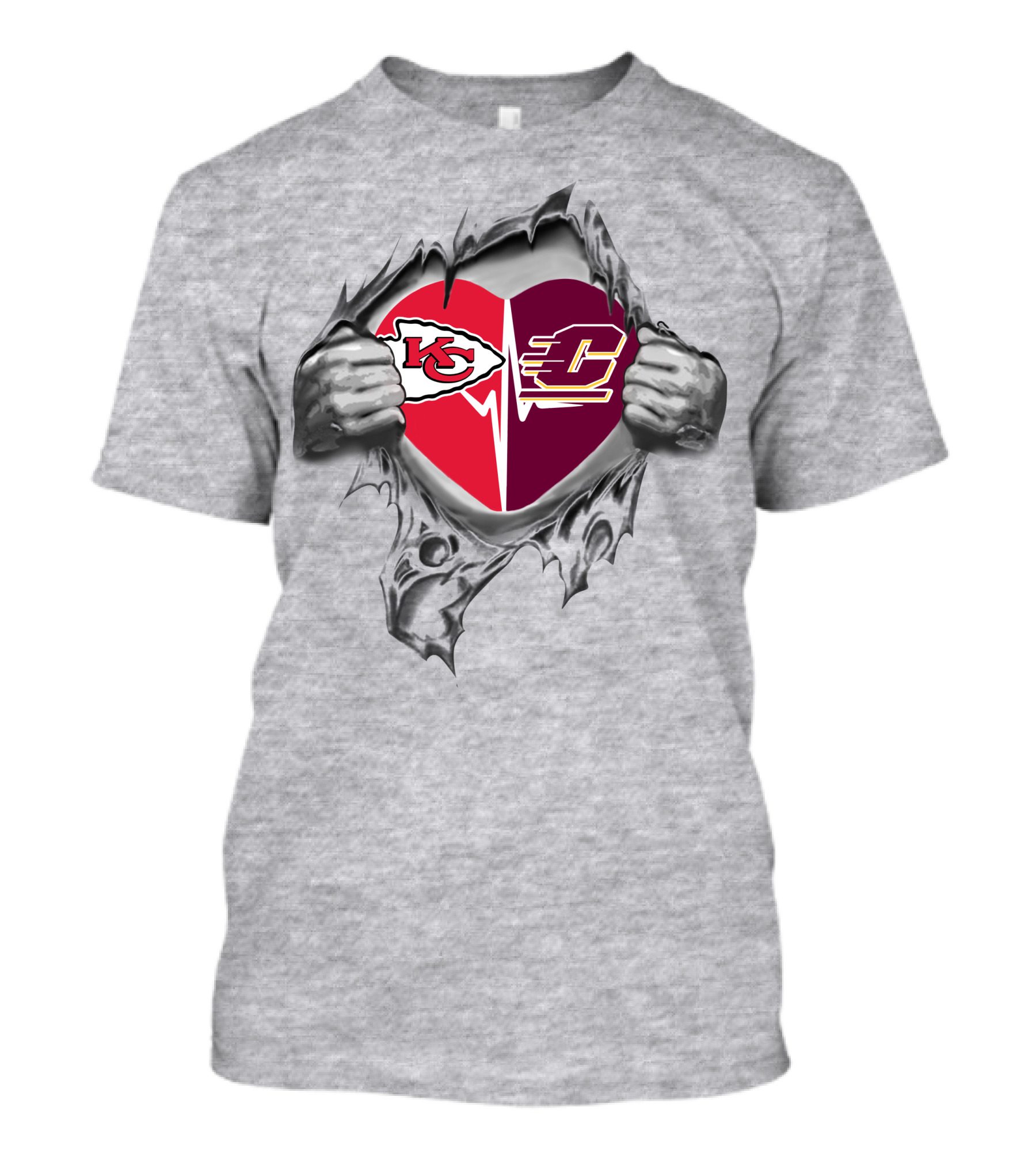 Chiefs Central Michigan Chippewas Heartbeat Unity T-Shirt