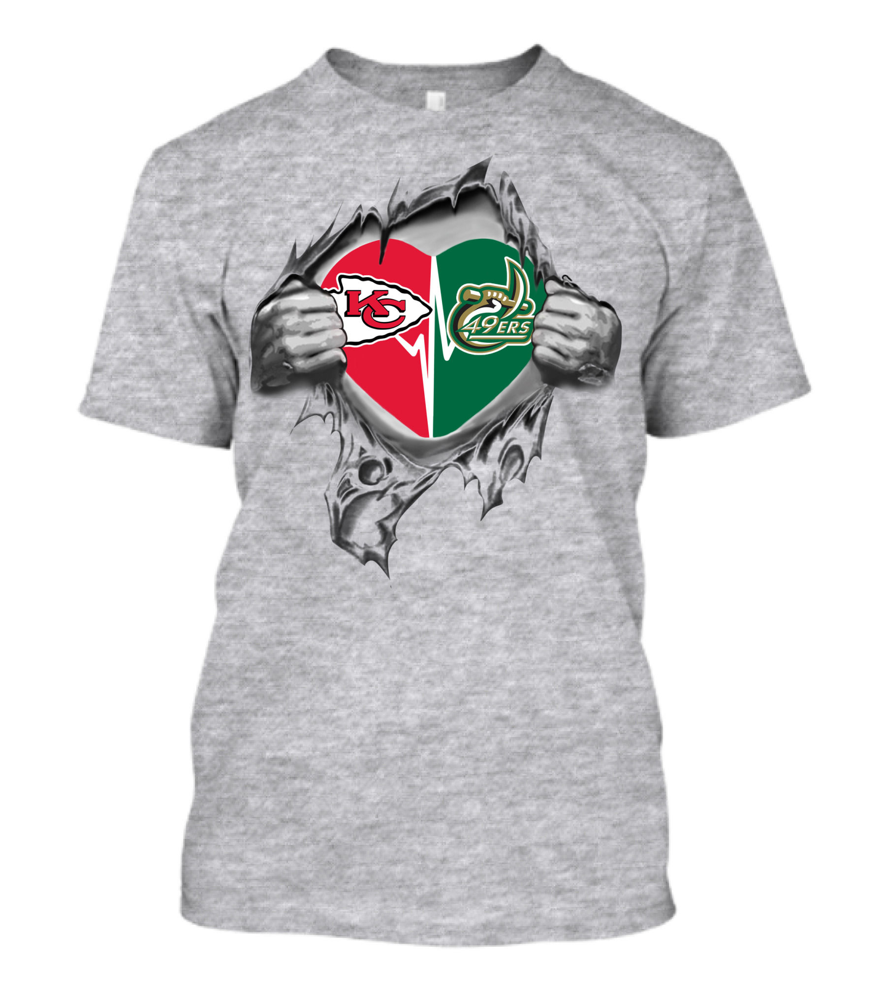 Chiefs 49ers Heart Kansas City Charlotte Tearing Open T-Shirt