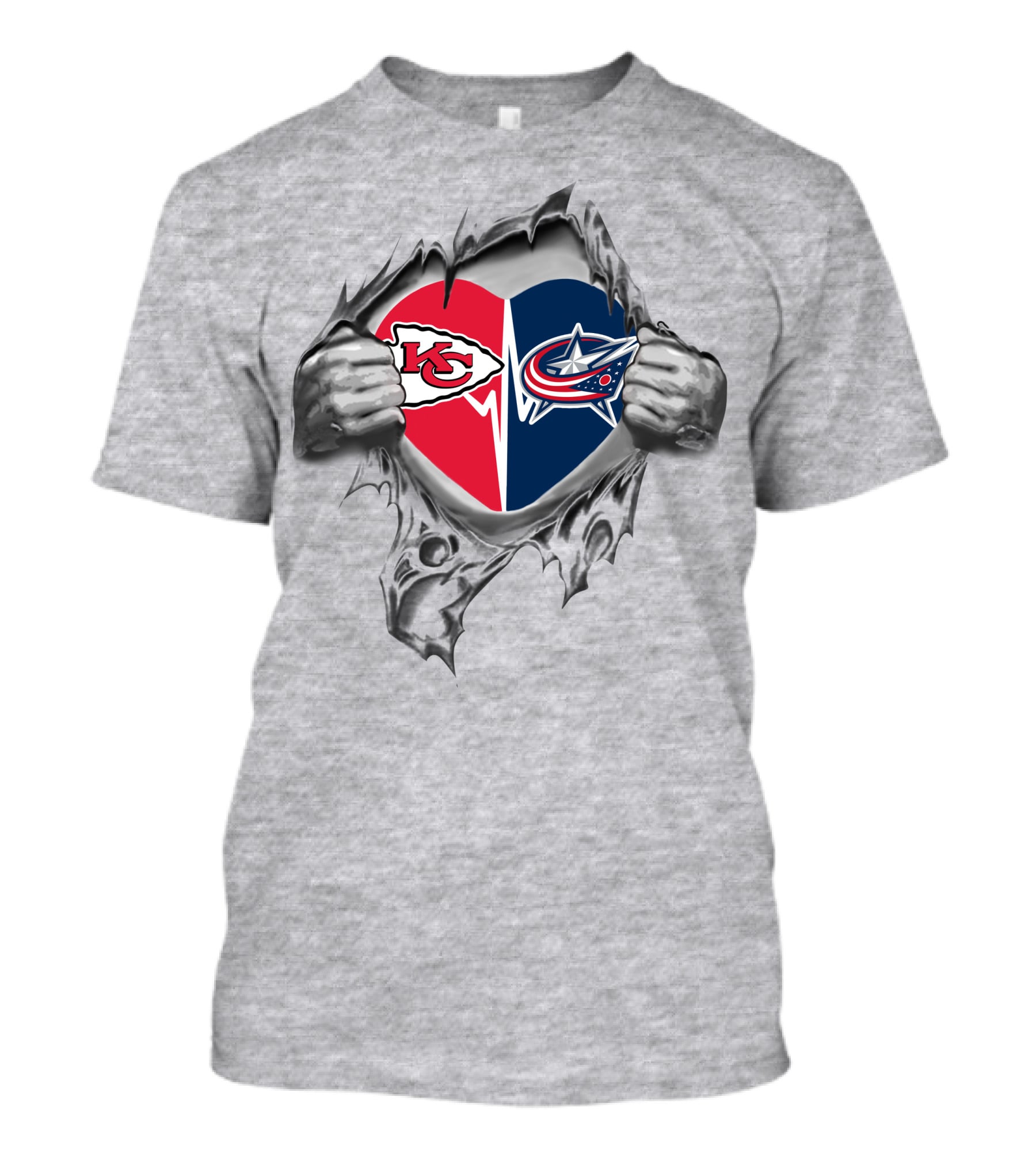 Chiefs Columbus Blue Jackets Heart Split Logo Fan Passion T-Shirt