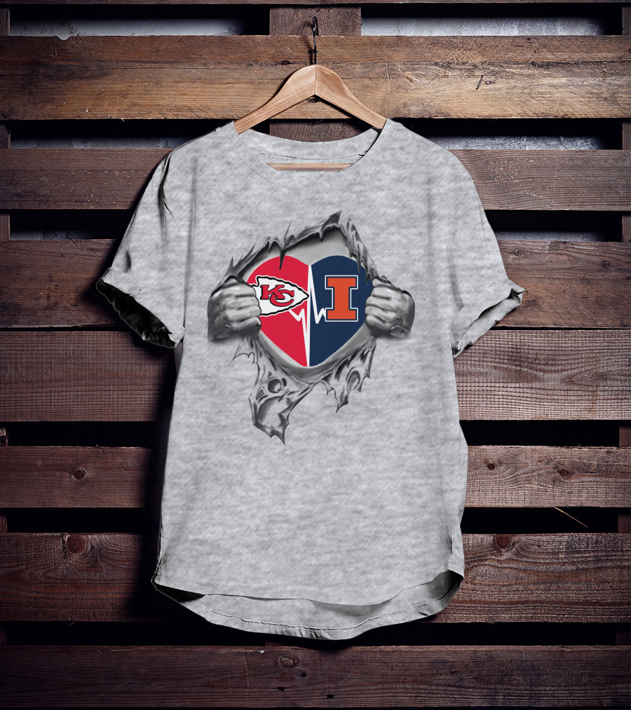 Chiefs Illinois Fighting Illini Heart Logo Chiefs Illini Football Fan T-Shirt