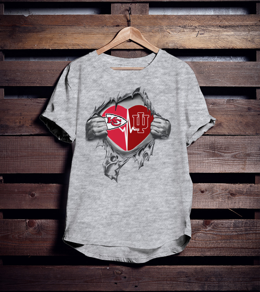 Chiefs Indiana Hoosiers Heart Logo Combination T-Shirt