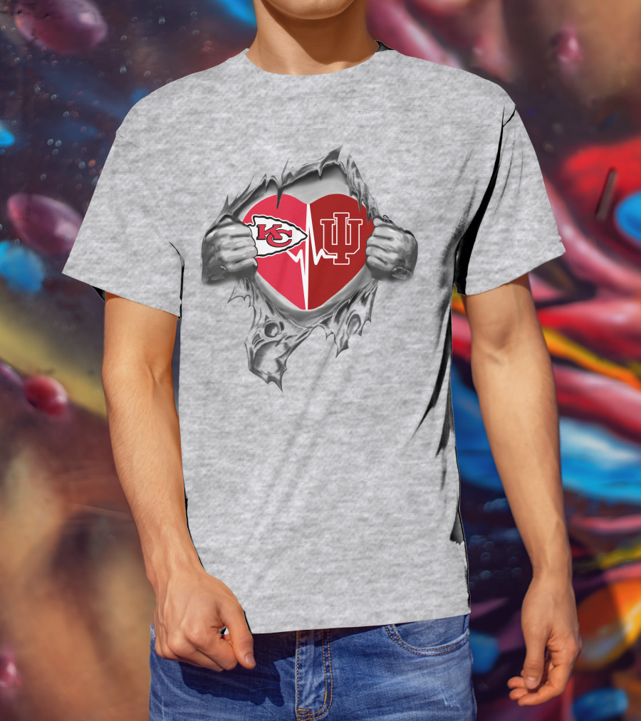 Chiefs Indiana Hoosiers Heart Logo Combination T-Shirt