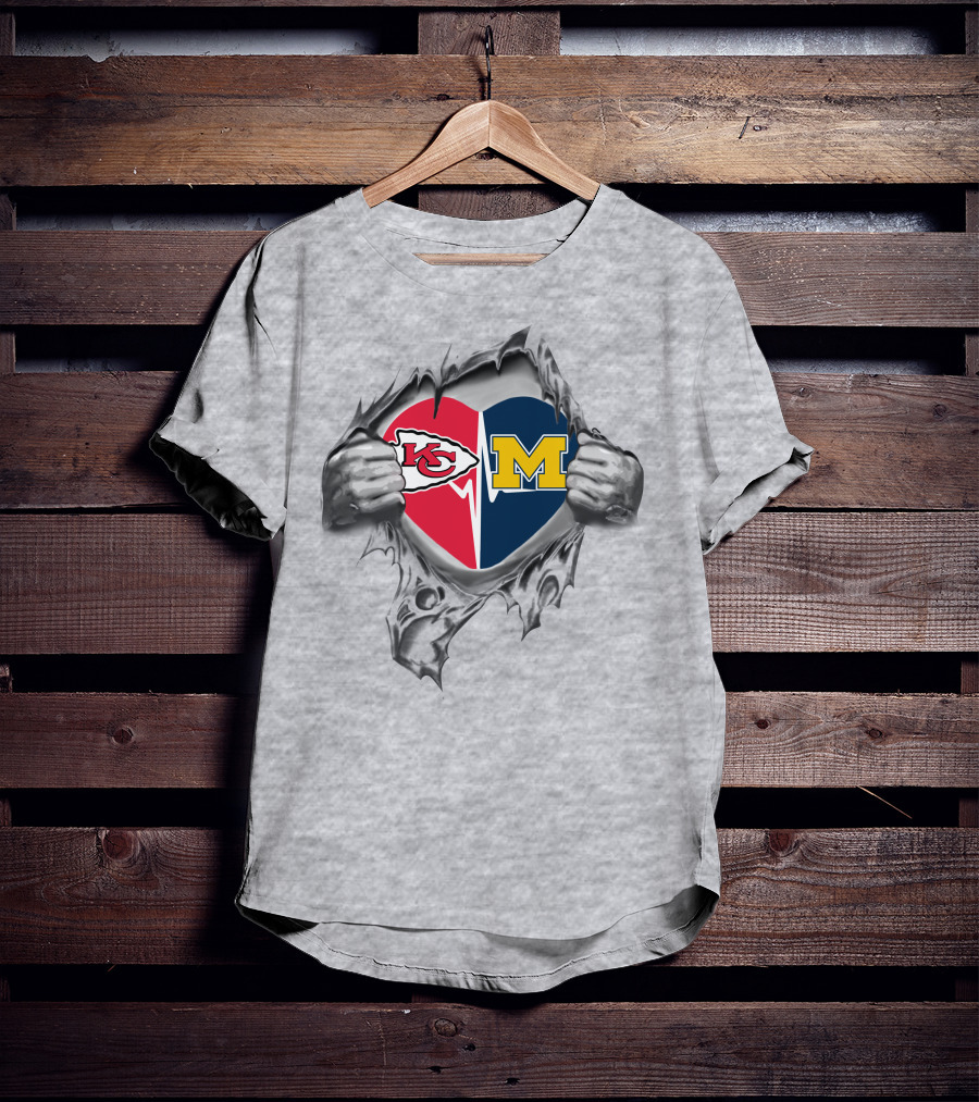 Kansas City Chiefs Michigan Wolverines Heart T-Shirt