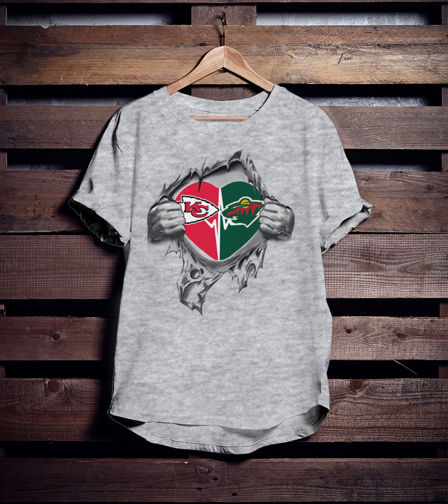 Chiefs Minnesota Wild Heartbeat Torn Metal T-Shirt