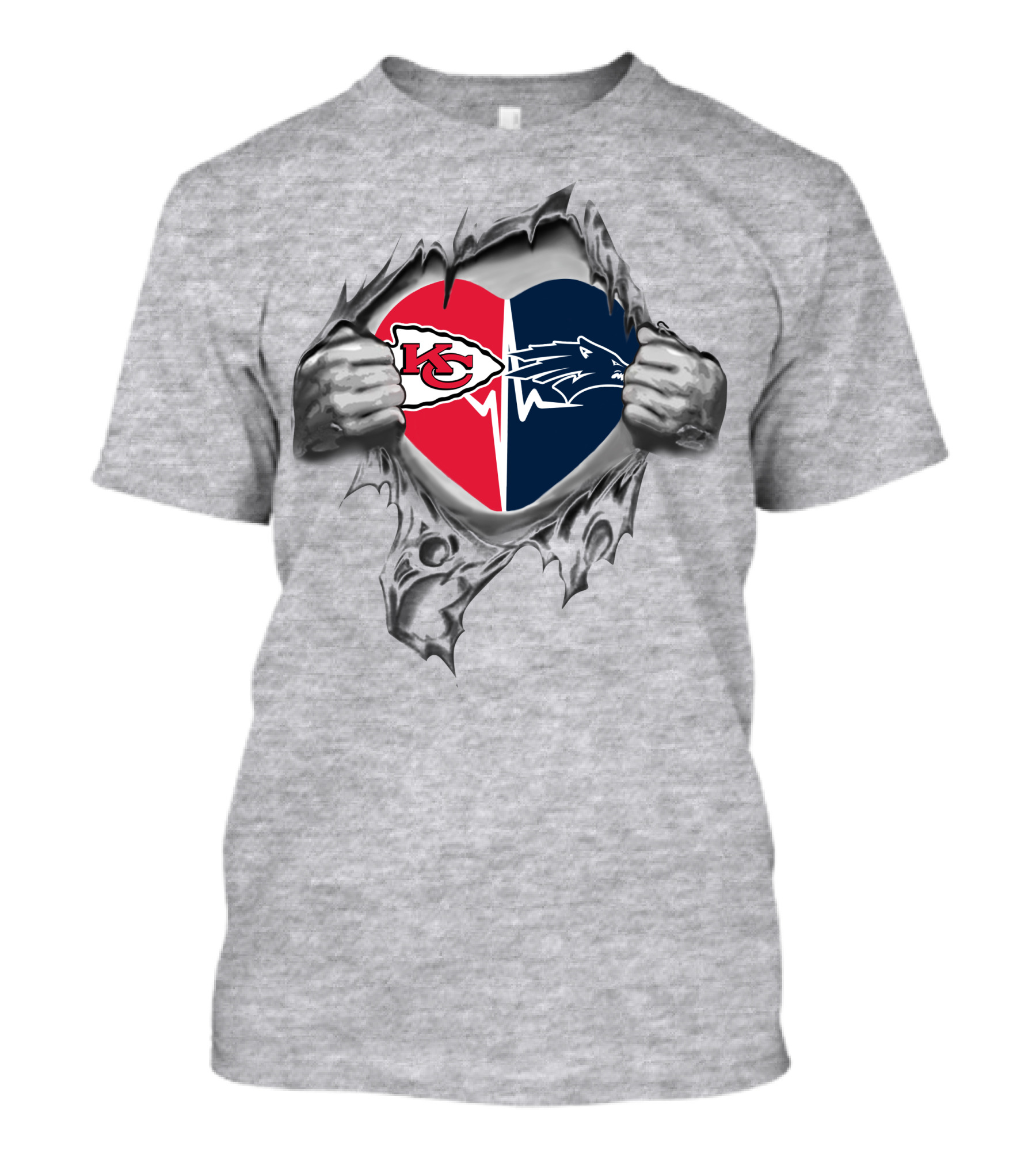 Chiefs Nevada Wolf Pack Heart Logo Inside Ripped Chest T-Shirt