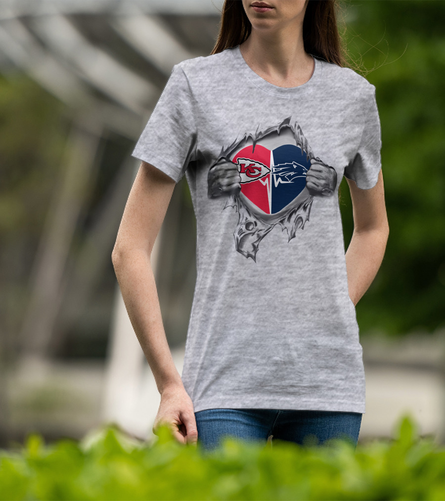 Chiefs Nevada Wolf Pack Heart Logo Inside Ripped Chest T-Shirt