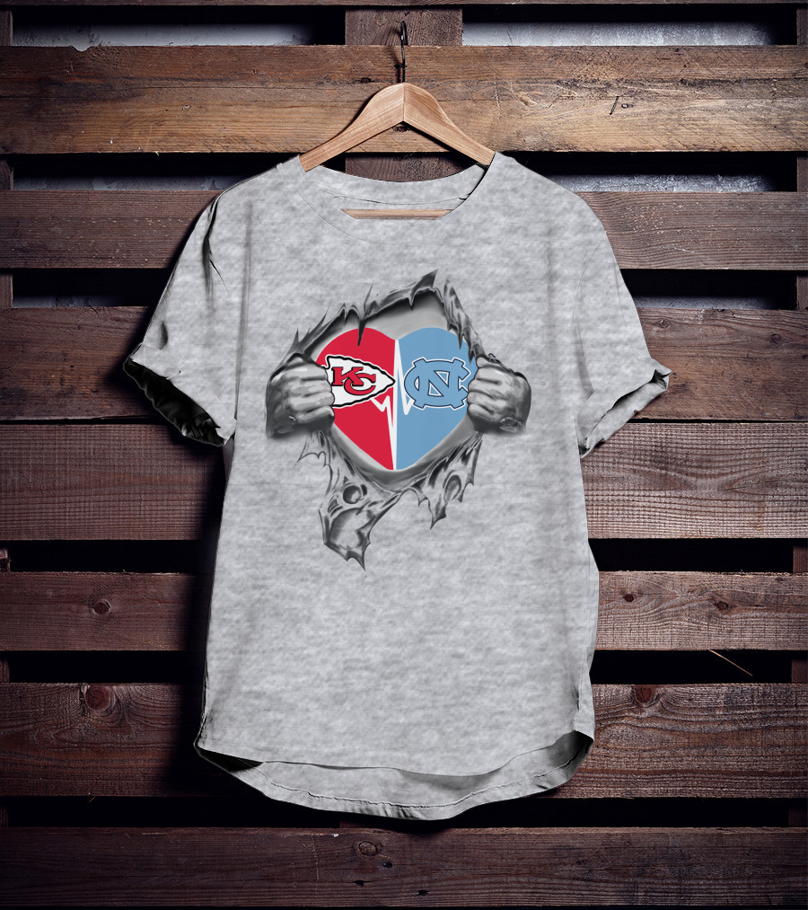 Chiefs North Carolina Tar Heels Heart Symbol Fusion T-Shirt