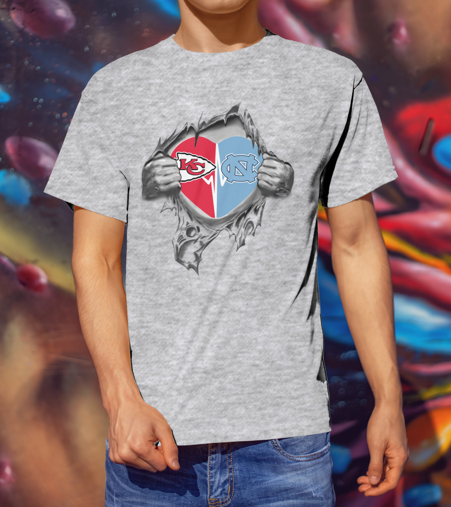 Chiefs North Carolina Tar Heels Heart Symbol Fusion T-Shirt