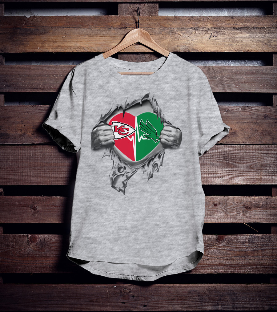 Chiefs Heart North Texas Mean Green Duo Loyalty Symbol T-Shirt