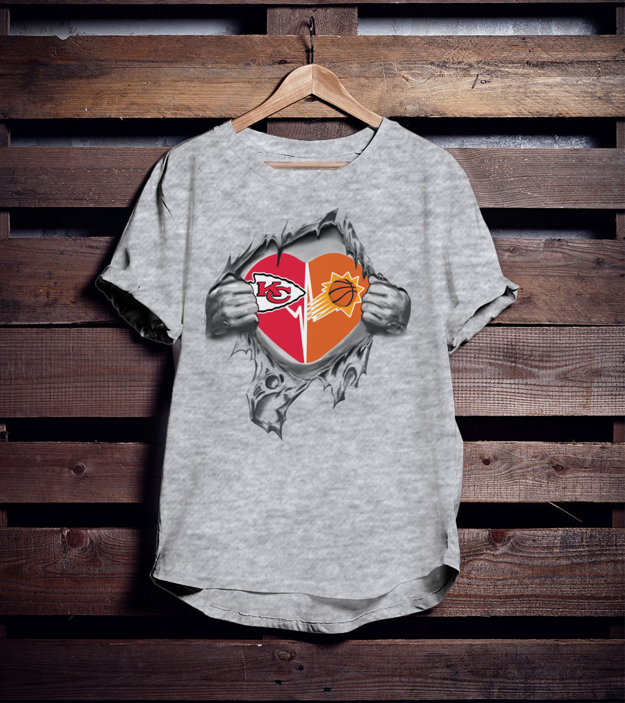Chiefs Phoenix Suns Heart Logo With Torn Gray T-Shirt