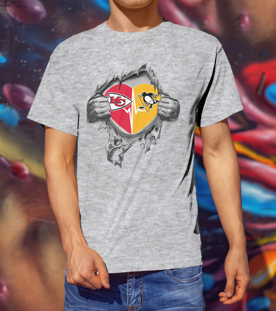 Chiefs And Pittsburgh Penguins Heartbeat Loyalty T-Shirt