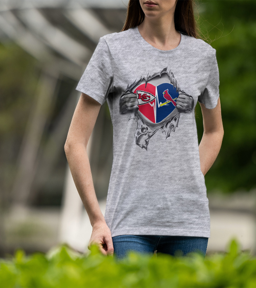 Chiefs St Louis Cardinals Heartbeat Loyalty Heart Rip Kansas City Love T-Shirt