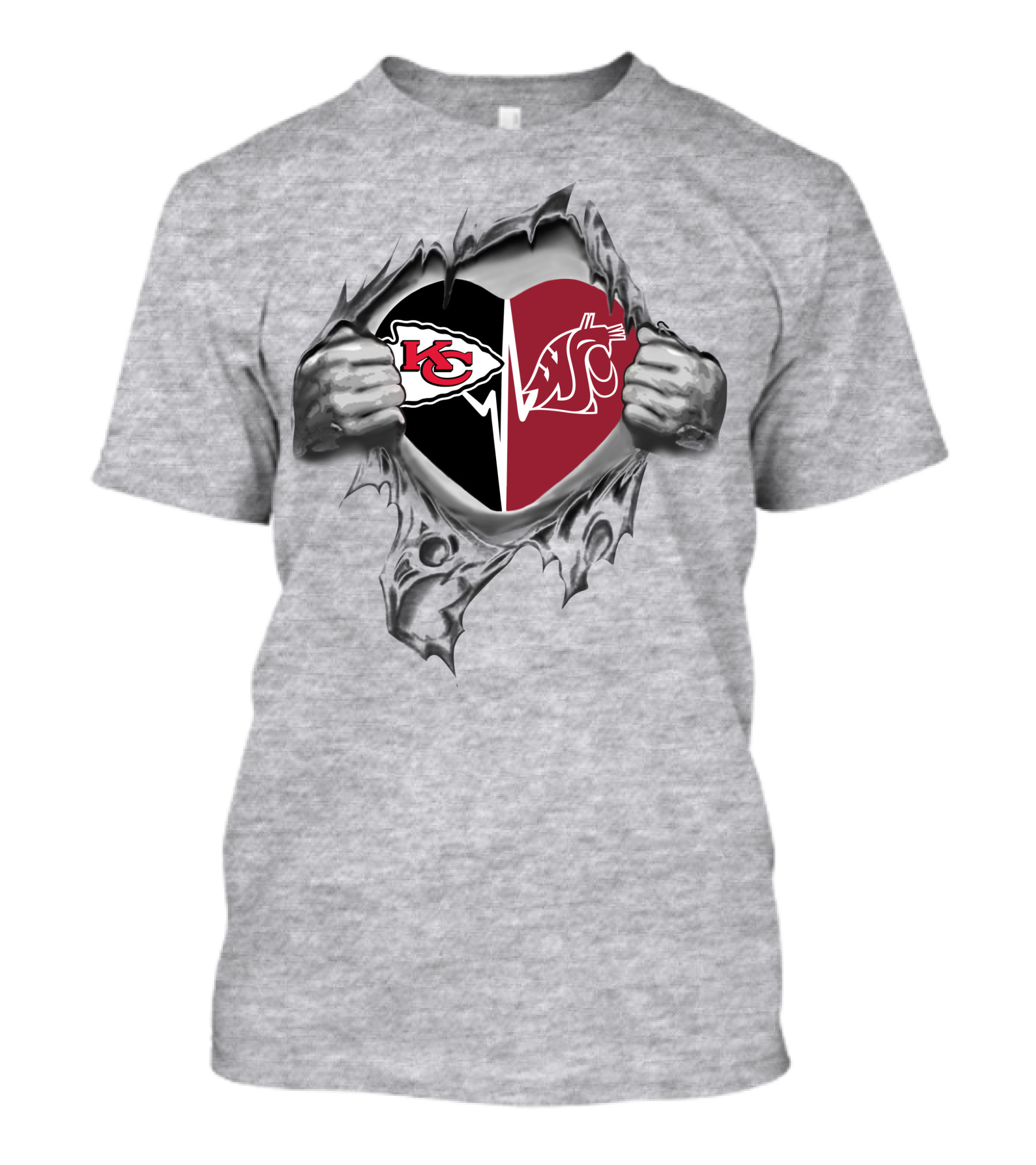 Chiefs Kc Arrowhead Washington State Cougars Heart Torn T-Shirt