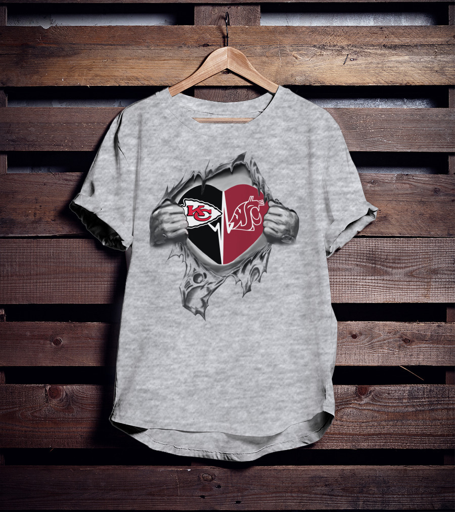 Chiefs Kc Arrowhead Washington State Cougars Heart Torn T-Shirt