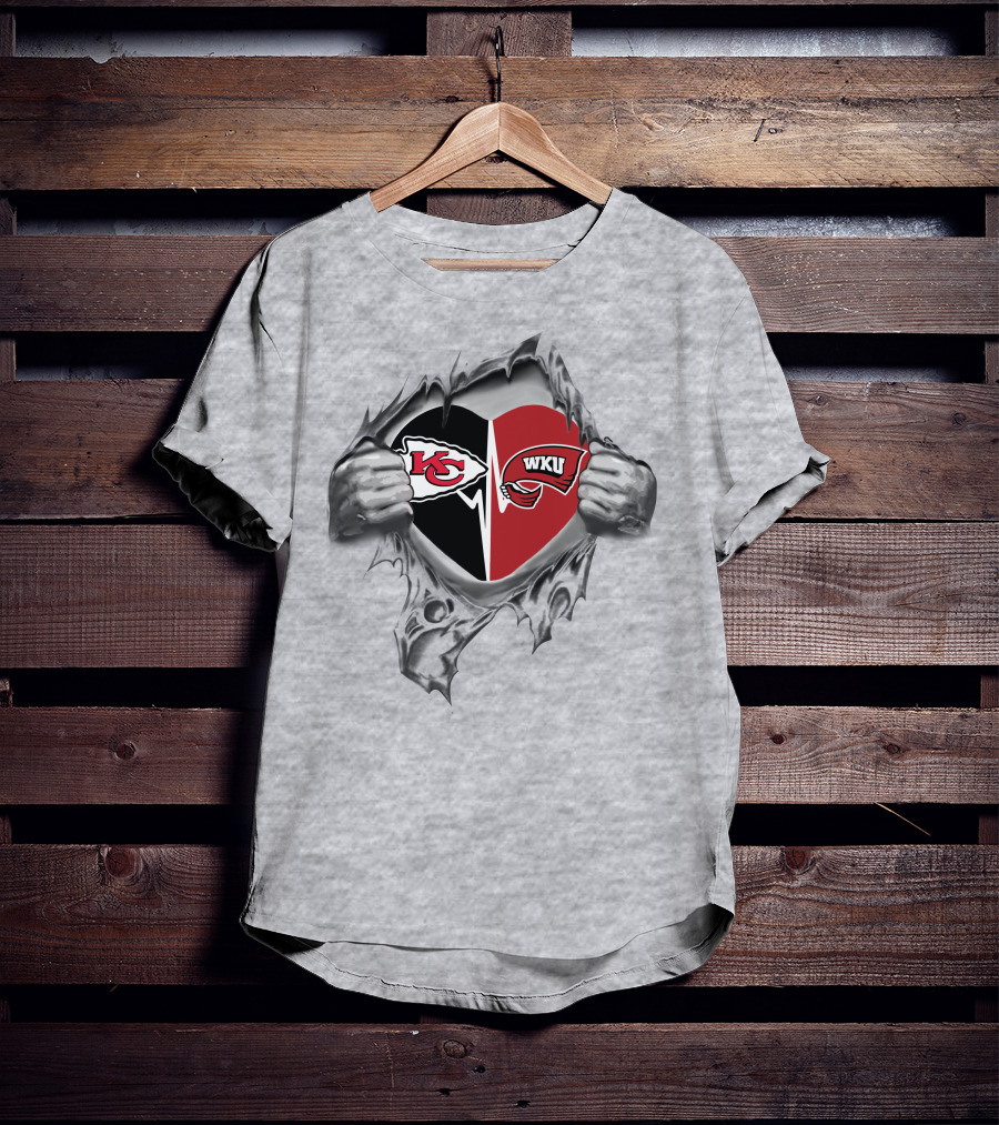 Chiefs Western Kentucky Hilltoppers Heart Logos Split T-Shirt