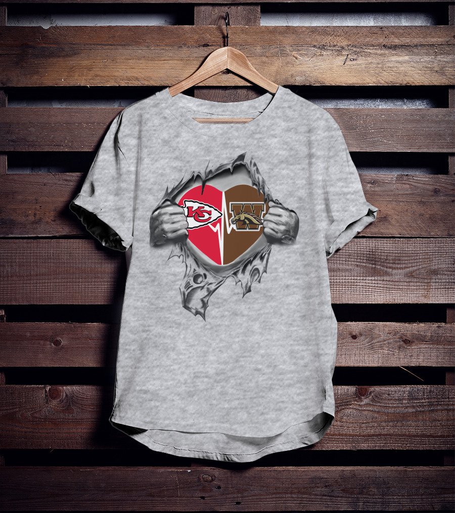 Chiefs Western Michigan Broncos Heart Logo Torn T-Shirt