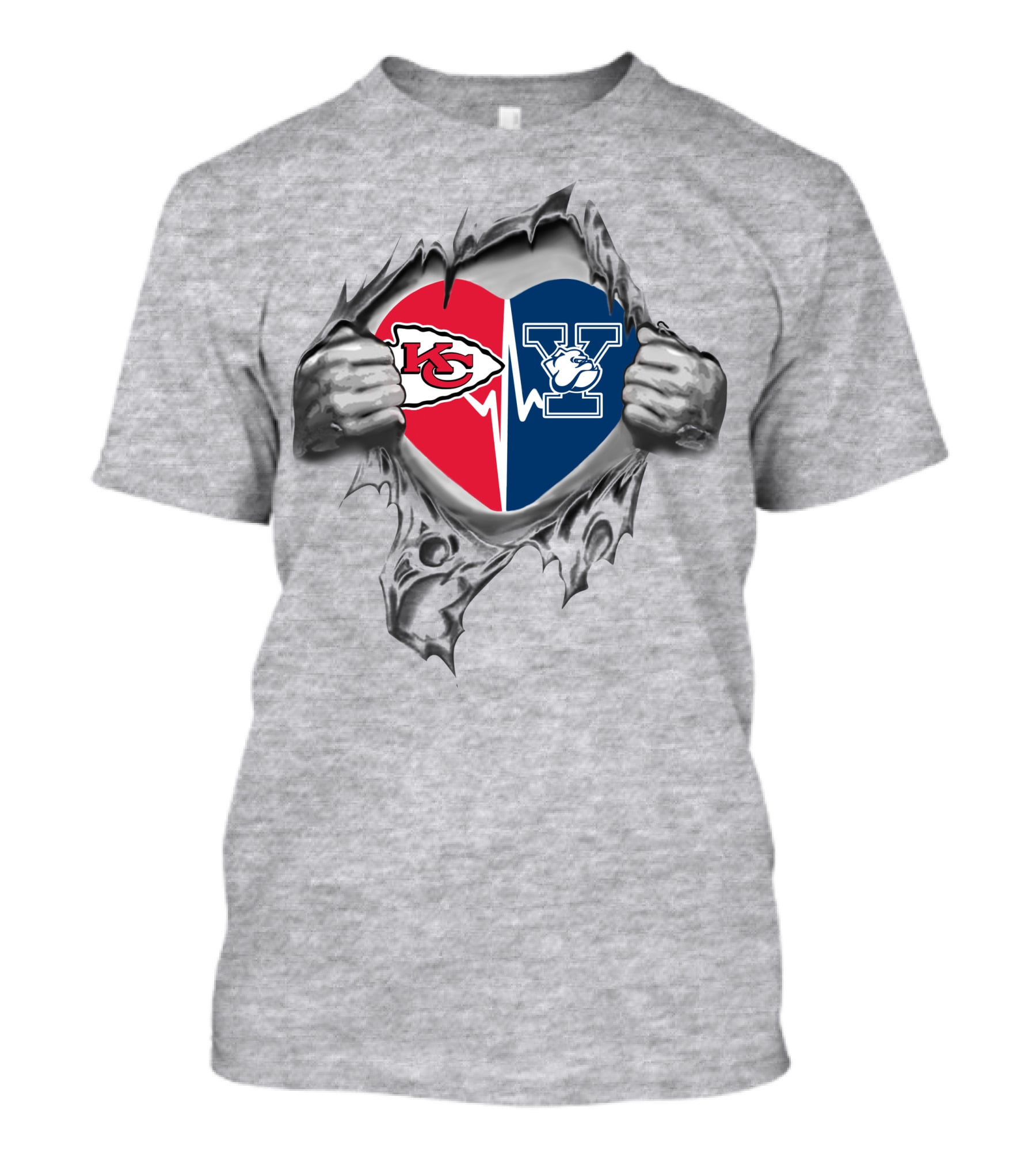 Chiefs Yale Bulldogs It's In My Heart Kansas City Football Y Logo Heart Torn Metal T-Shirt