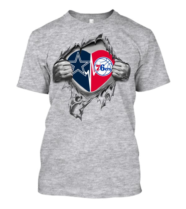 Cowboys Philadelphia 76ers Heartfelt Split Loyalty T-Shirt