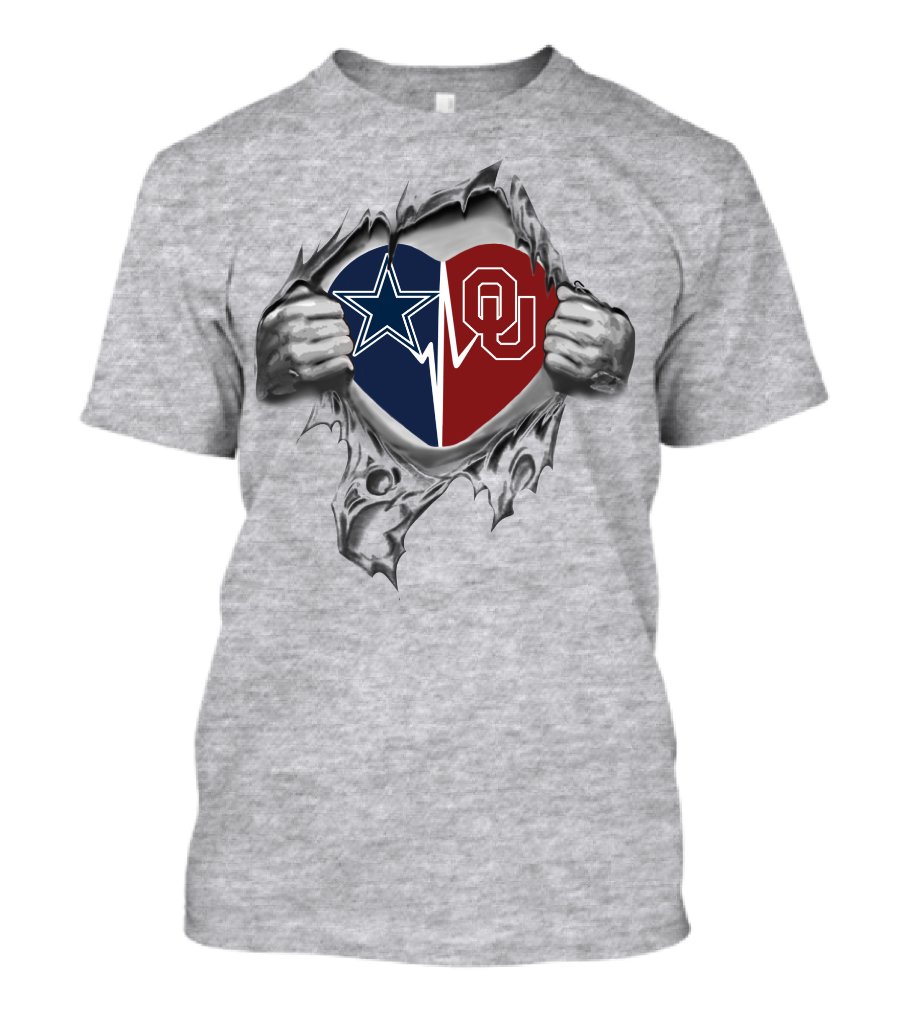 Cowboys Sooners Heart Revealed With Star And Ou Logos T-Shirt
