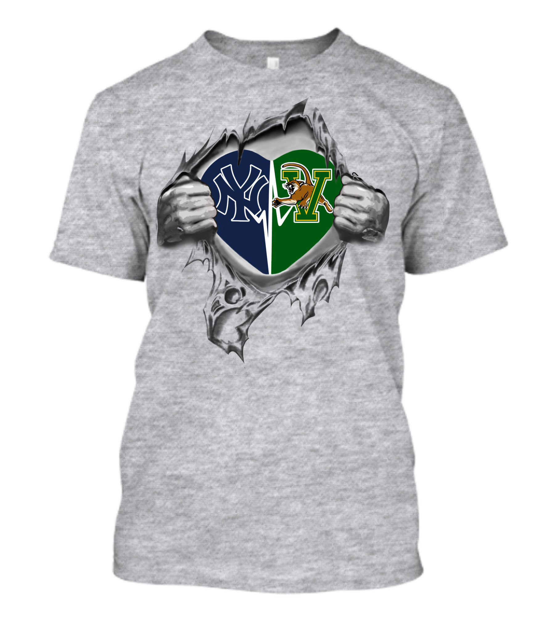 Yankees Vermont Catamounts Heart Split T-Shirt