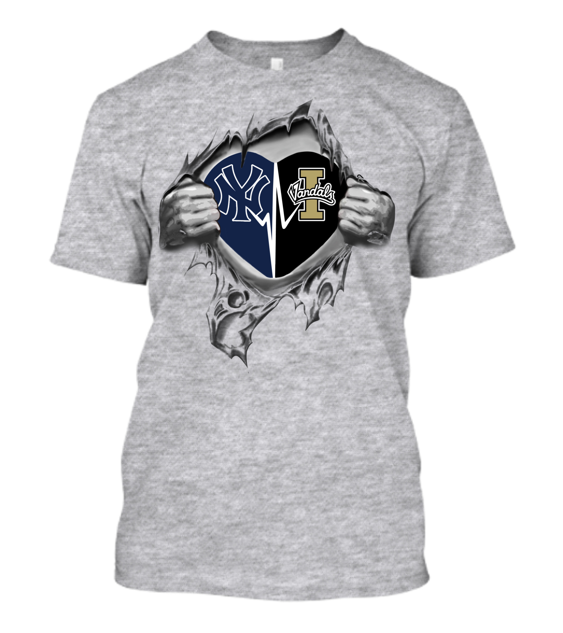 Yankees Vandals Heart Tear Design With Logos T-Shirt