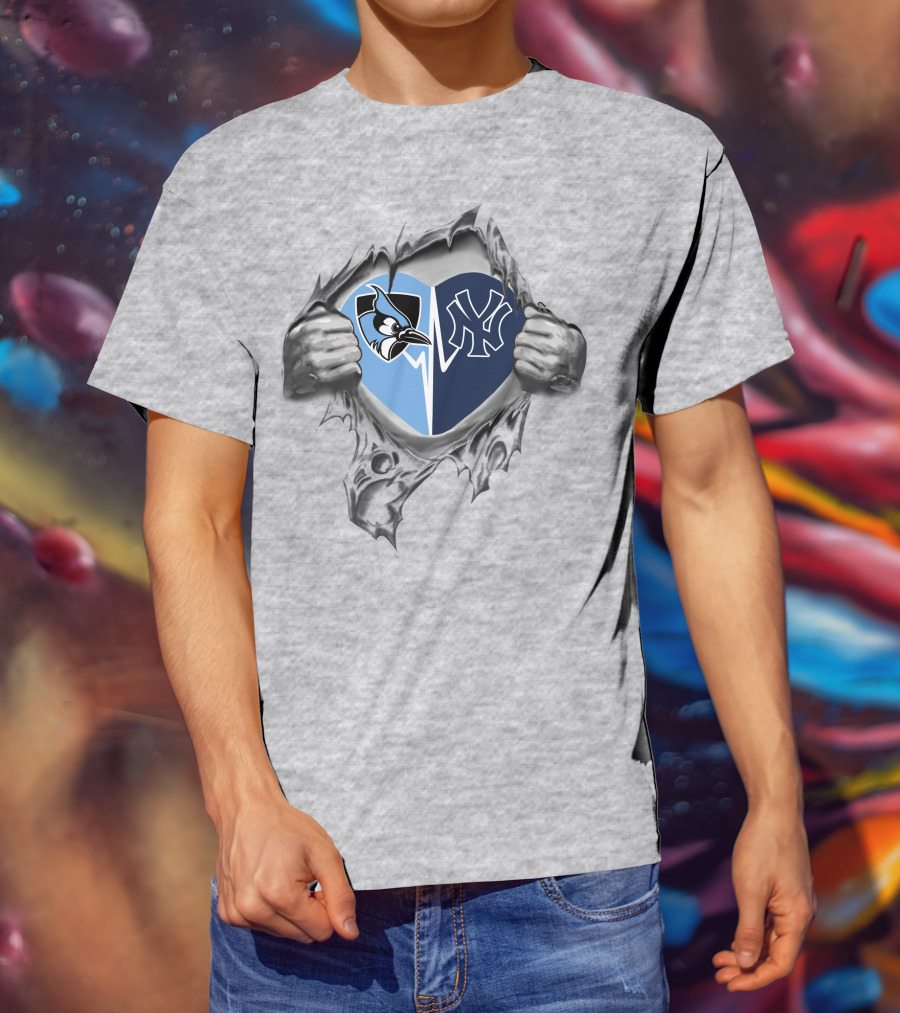 Yankees John Hopkins Heart Blue Jay Ny Logos T-Shirt
