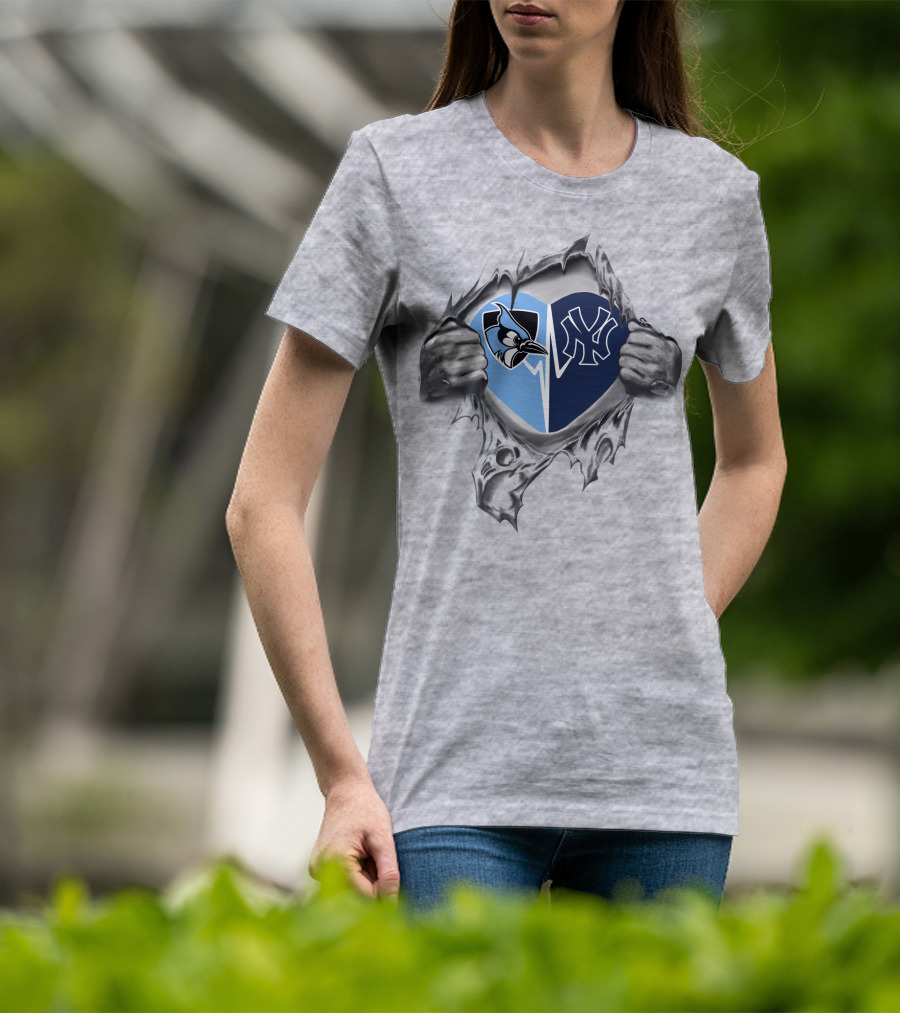 Yankees John Hopkins Heart Blue Jay Ny Logos T-Shirt