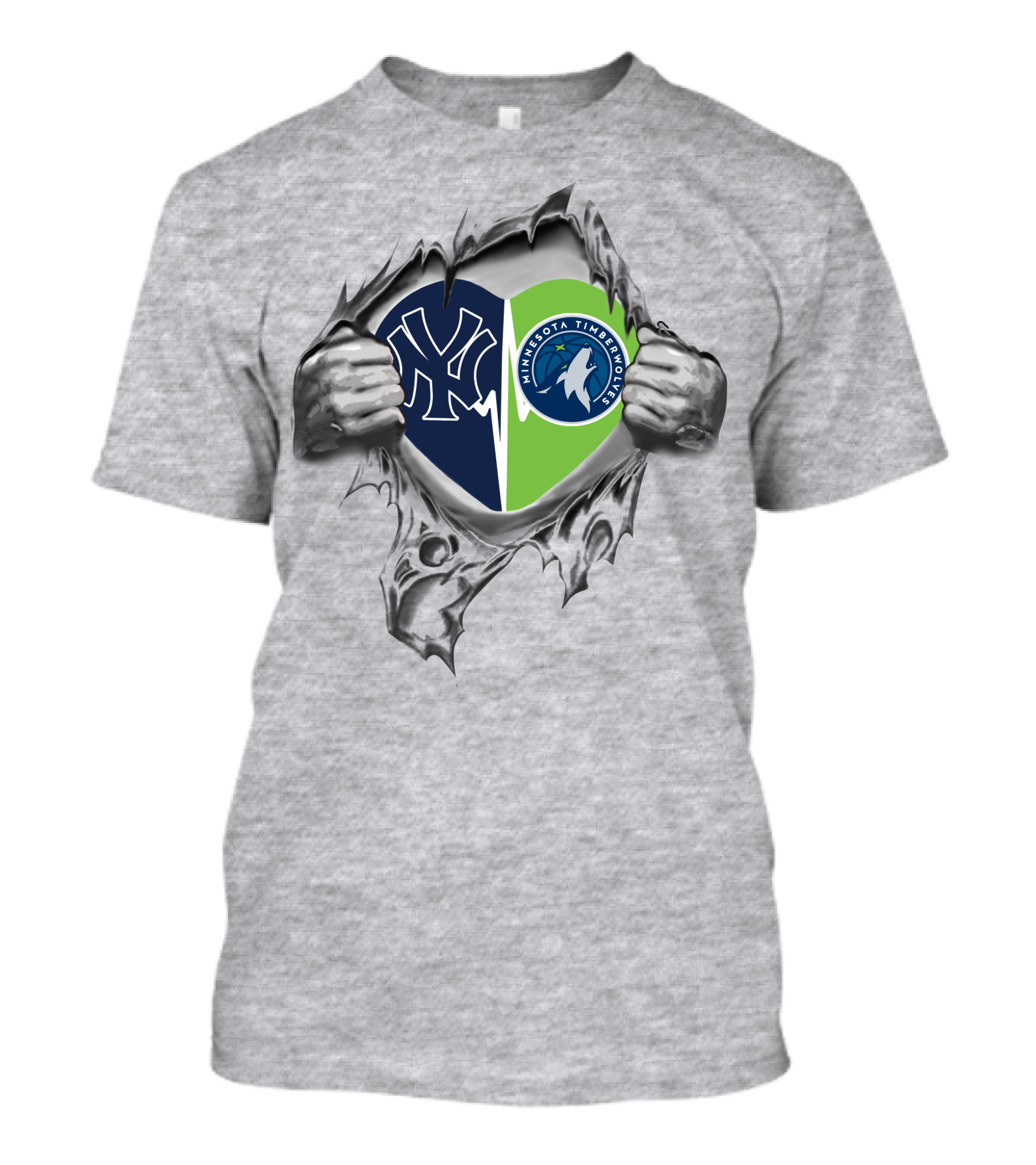 New York Yankees Minnesota Timberwolves Heart Logo Torn T-Shirt