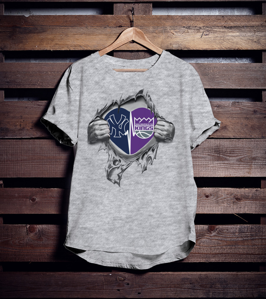 Yankees Sacramento Kings Split Heart T-Shirt