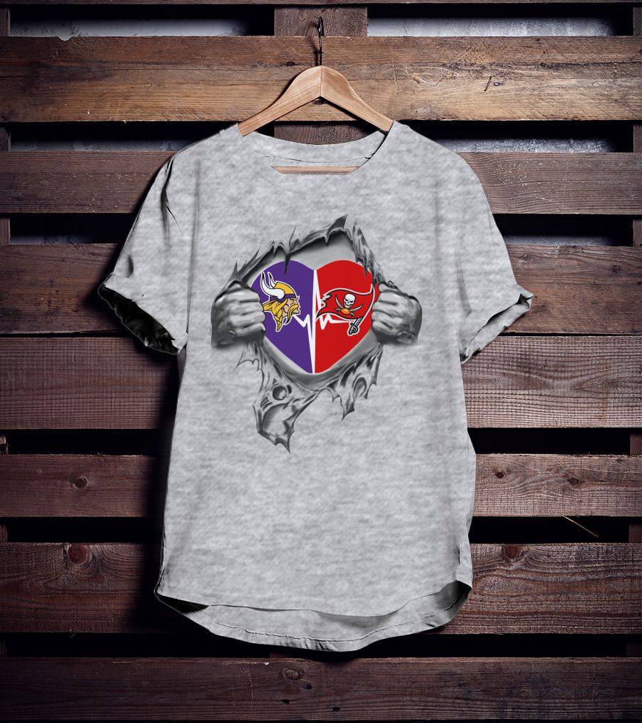 Vikings Buccaneers Heart Icons Torn Flesh T-Shirt