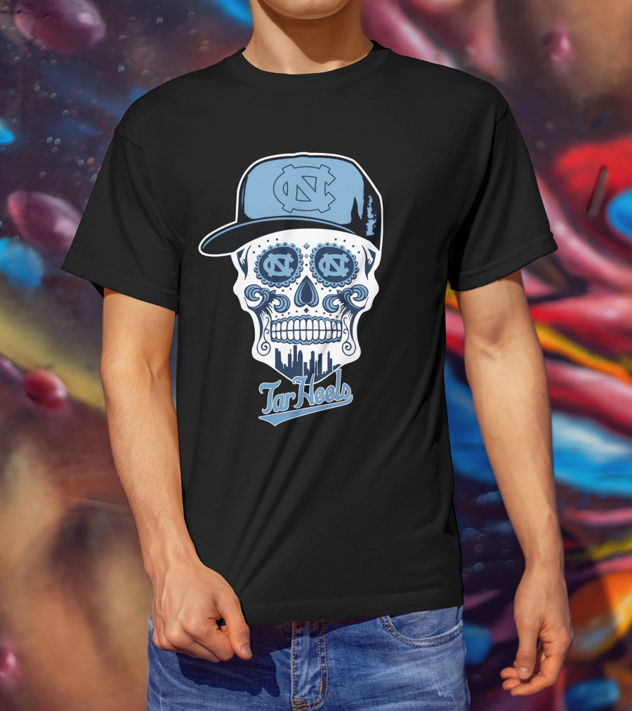 North Carolina Tar Heels Skull Funny Tar Heels Logo And Cap T-Shirt