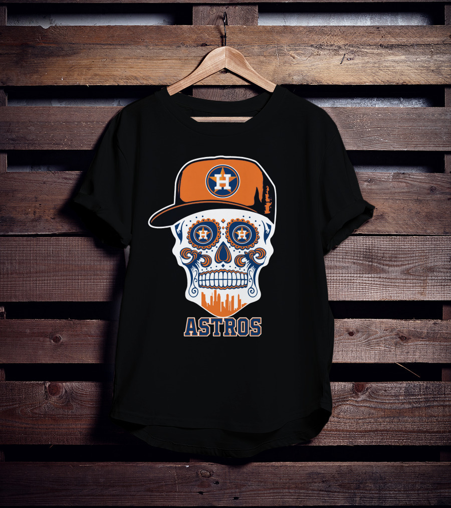 Astros Skull With Cap And Houston Skyline Motif T-Shirt