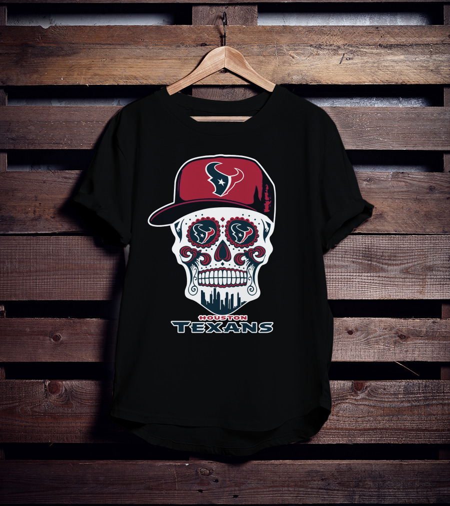 Houston Texans Skull Sugar Day Of The Dead Cap T-Shirt
