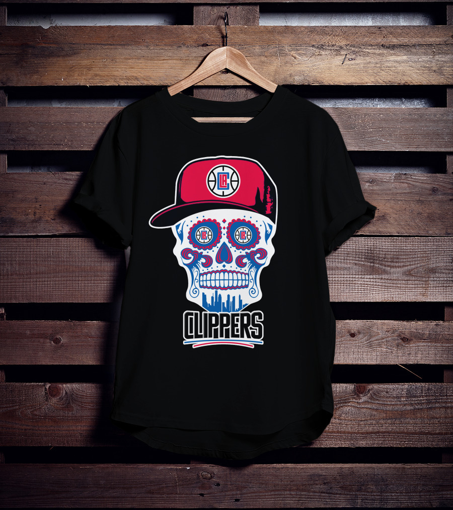 La Clippers Skull Cap Basketball Skyline T-Shirt