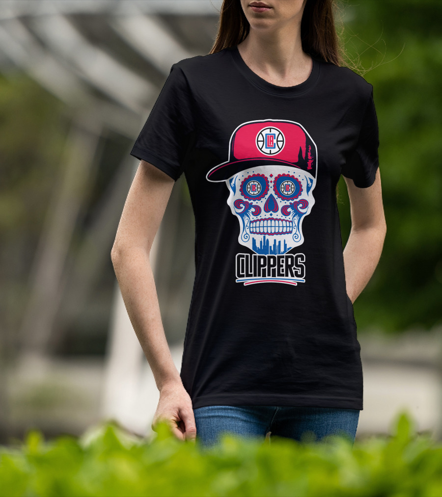 La Clippers Skull Cap Basketball Skyline T-Shirt