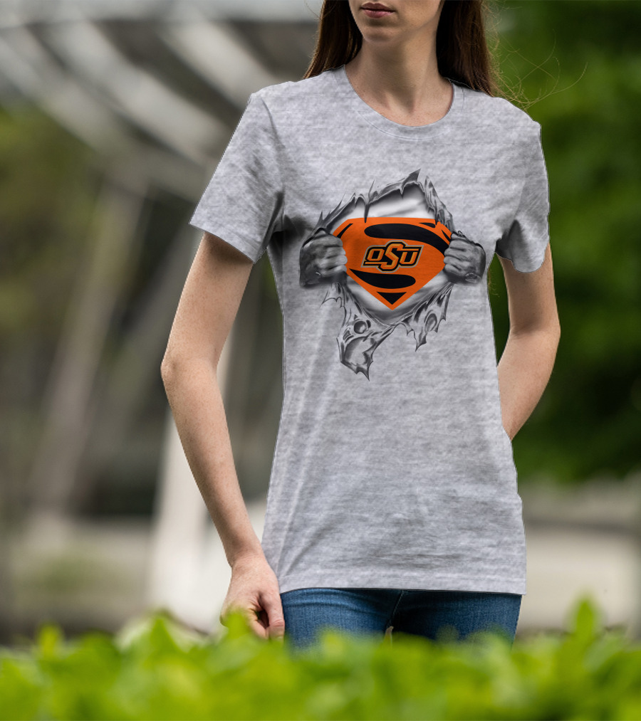 Oklahoma State Cowboys Osu Superman Logo Torn T-Shirt