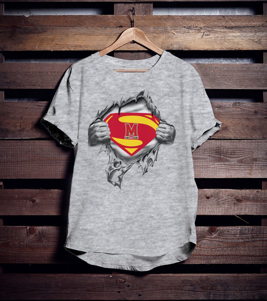 Maryland Terrapins Superman Logo 258 Graphic With Torn Chest T-Shirt