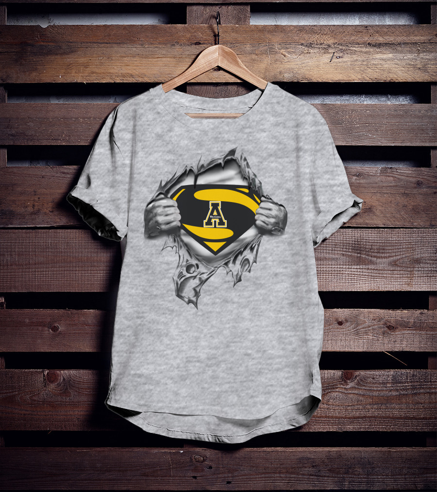 Appalachian State Mountaineers Superman Logo Rip Black Yellow T-Shirt