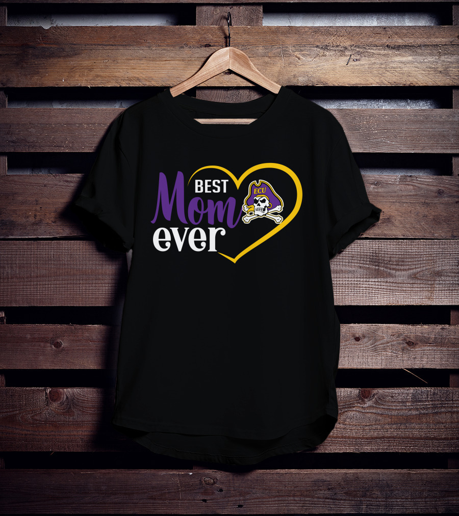 East Carolina Pirates Ecu Best Mom Ever Heart And Skull T-Shirt