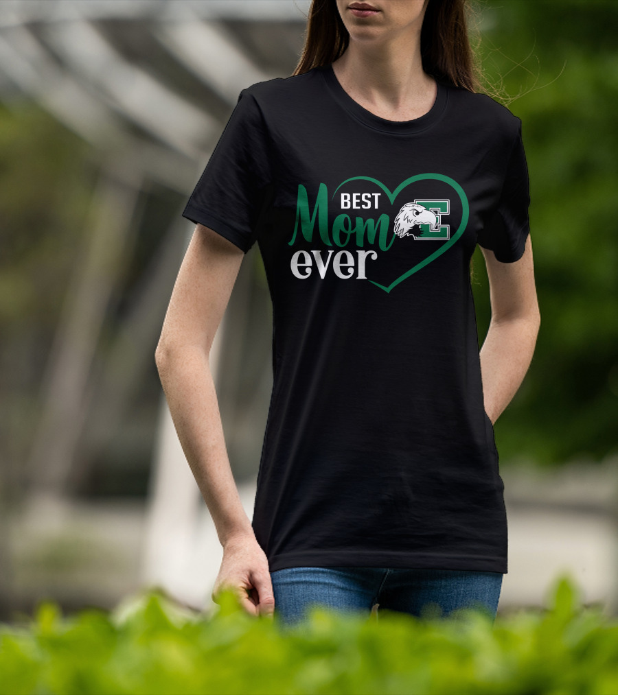 Eastern Michigan Eagles Best Mom Ever Heart Design With E Logo And Eagle T-Shirt