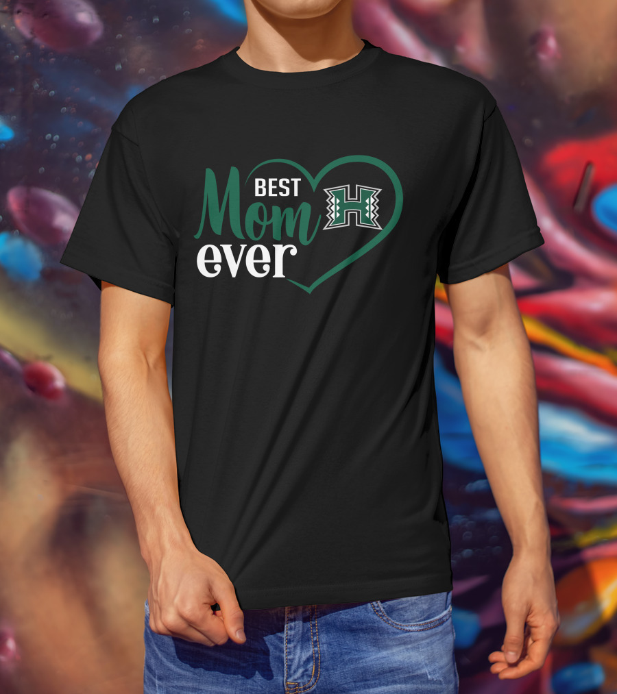 Best Mom Ever Hawai'i Rainbow Warriors Logo Heart T-Shirt