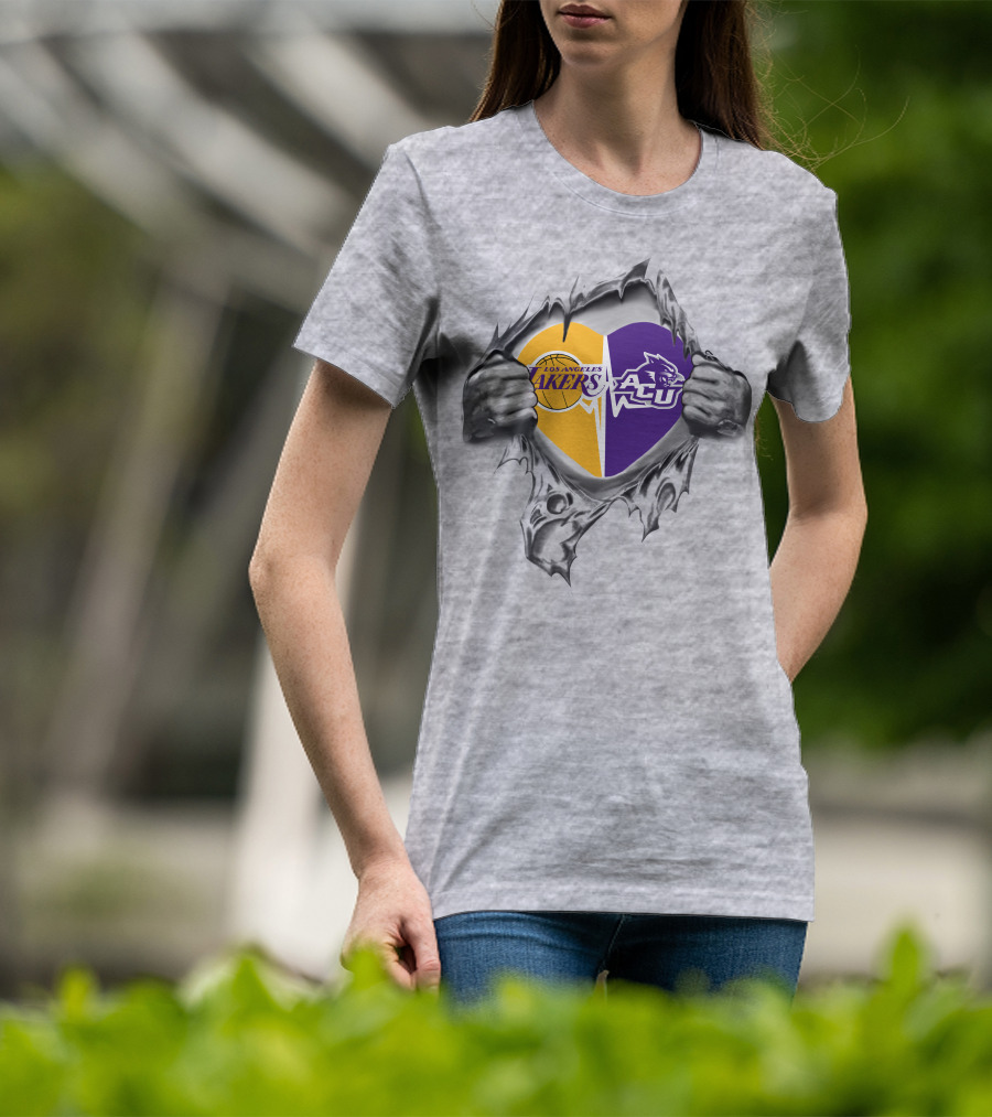 Los Angeles Lakers Abilene Christian Wildcats Heart T-Shirt
