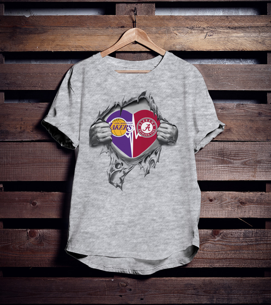 Los Angeles Lakers Alabama Crimson Tide Heart Torn Reveal Passion T-Shirt