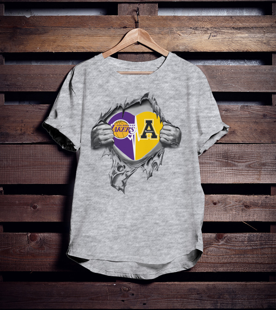 Los Angeles Lakers Appalachian State Mountaineers Heart Logo Tribute T-Shirt