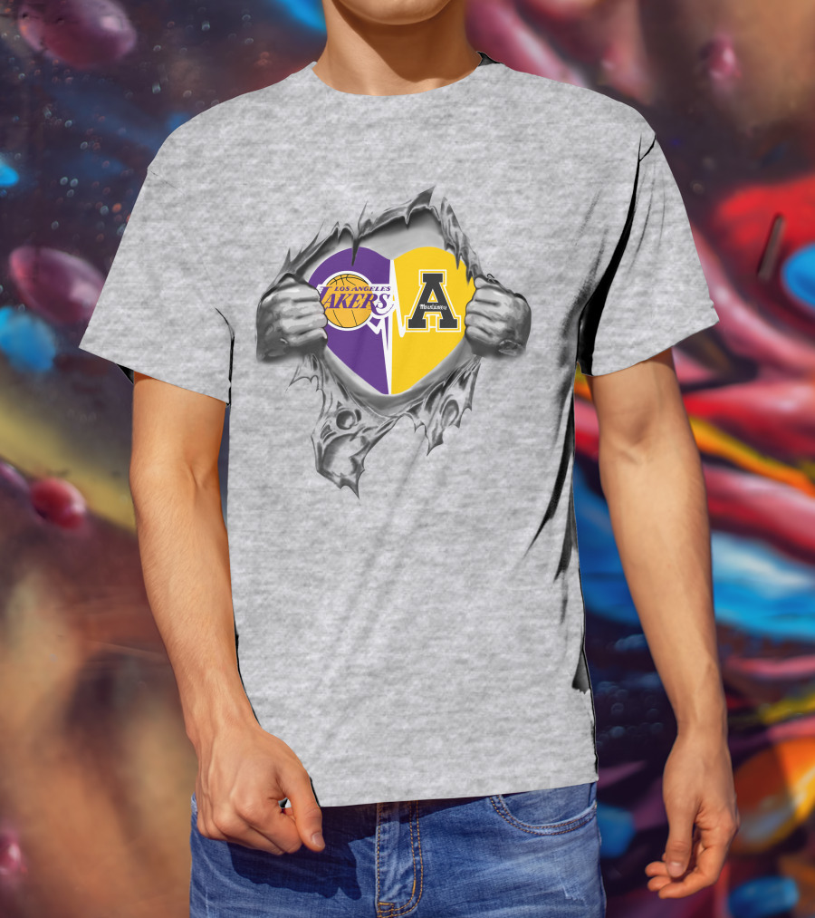 Los Angeles Lakers Appalachian State Mountaineers Heart Logo Tribute T-Shirt